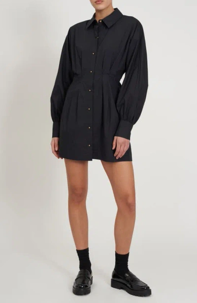 Rebecca Minkoff Joey Pleated Long Sleeve Minidress In True Black