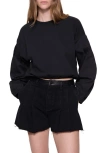 Rebecca Minkoff Julia Mixed Media Crop Cotton Blend Sweatshirt In True Black