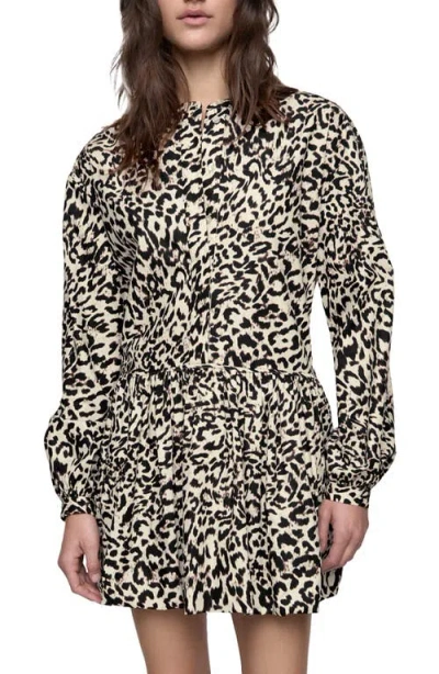 Rebecca Minkoff Khloe Print Long Sleeve Minidress In Chalk Leopard Swirl
