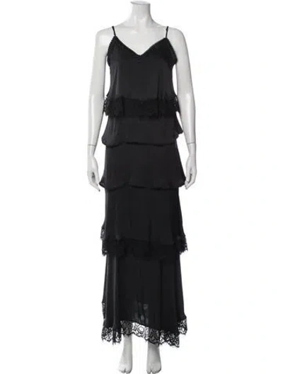 Pre-owned Rebecca Minkoff Lace Pattern Long Dress In Black