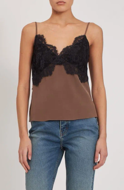 Rebecca Minkoff Lace Trim Silk Camisole In Drum