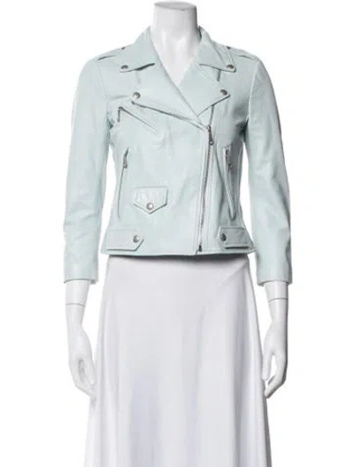 Pre-owned Rebecca Minkoff Lambskin Biker Jacket In Blue