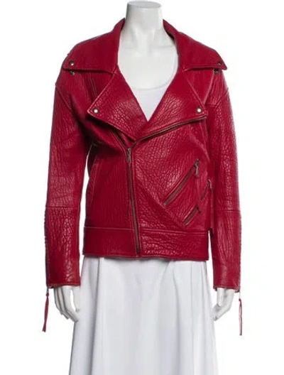 Pre-owned Rebecca Minkoff Lambskin Biker Jacket In Red