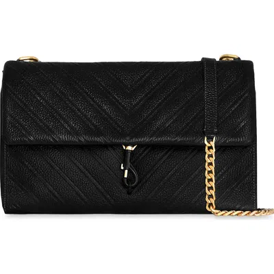 Rebecca Minkoff Large Edie Chevron Embossed Leather Shoulder Bag In Black