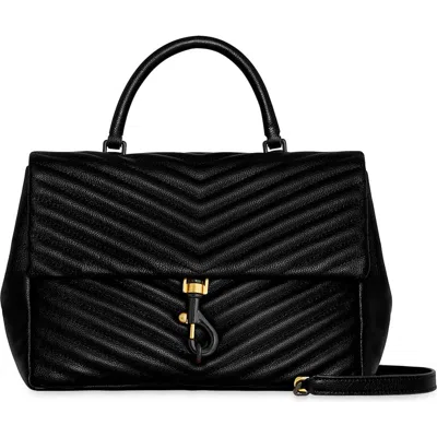 Rebecca Minkoff Large Edie Chevron Quilted Leather Top Handle Shoulder Bag In Black