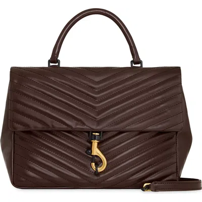 Rebecca Minkoff Large Edie Chevron Quilted Leather Top Handle Shoulder Bag In Brandy