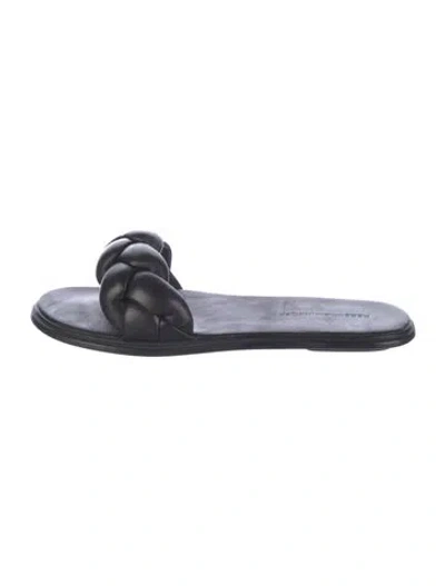 Pre-owned Rebecca Minkoff Leather Braided Accents Slides In Black