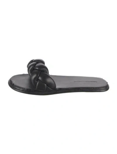 Pre-owned Rebecca Minkoff Leather Braided Accents Slides In Black