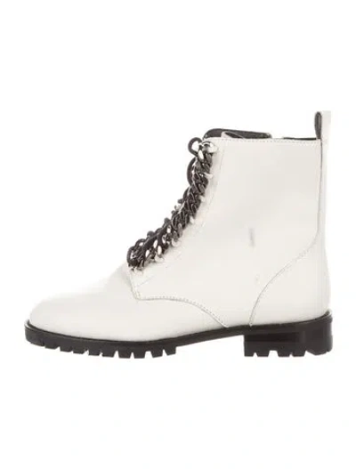 Pre-owned Rebecca Minkoff Leather Chain-link Accents Combat Boots In Neutral