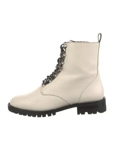 Pre-owned Rebecca Minkoff Leather Chain-link Accents Combat Boots In Neutrals