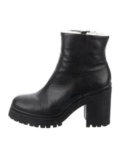 Pre-owned Rebecca Minkoff Leather Faux Fur Trim Moto Boots In Black