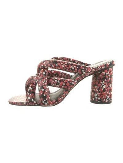 Pre-owned Rebecca Minkoff Leather Floral Print Slides In Black