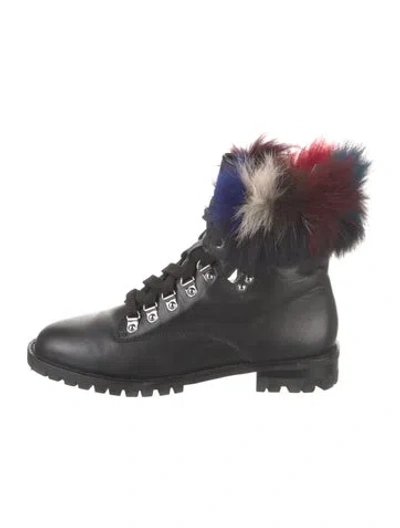 Pre-owned Rebecca Minkoff Leather Fur Trim Combat Boots In Black