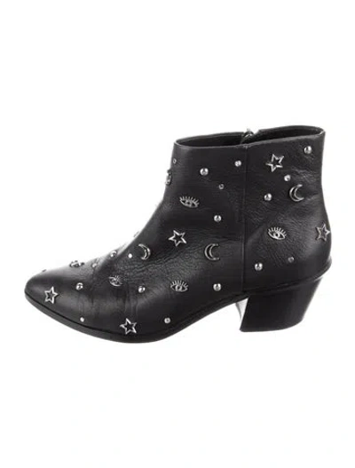 Pre-owned Rebecca Minkoff Leather Graphic Print Boots In Black