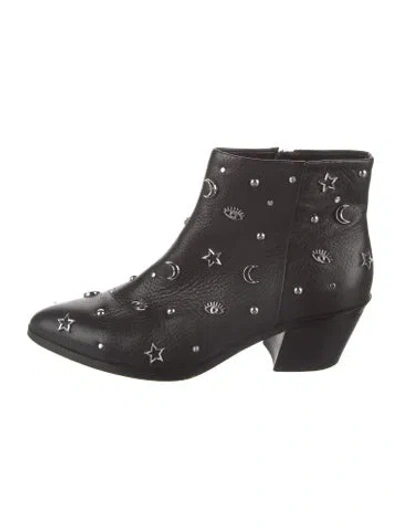 Pre-owned Rebecca Minkoff Leather Graphic Print Boots In Black