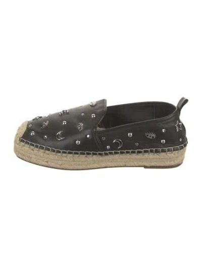 Pre-owned Rebecca Minkoff Leather Graphic Print Espadrilles In Black