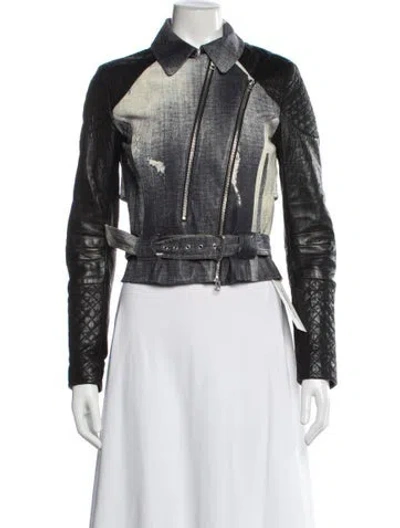 Pre-owned Rebecca Minkoff Leather Patterned Biker Jacket In Blue