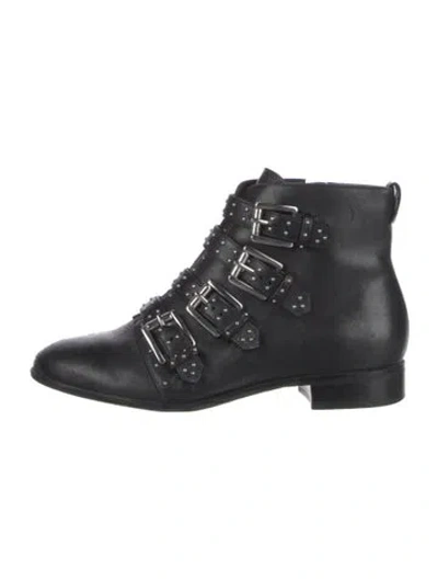 Pre-owned Rebecca Minkoff Leather Studded Accents Combat Boots In Black
