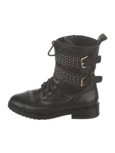 Pre-owned Rebecca Minkoff Leather Studded Accents Combat Boots In Black
