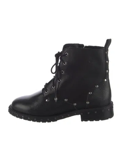 Pre-owned Rebecca Minkoff Leather Studded Accents Lace-up Boots In Black