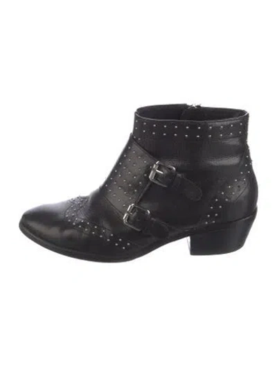 Pre-owned Rebecca Minkoff Leather Studded Accents Moto Boots In Black