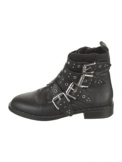 Pre-owned Rebecca Minkoff Leather Studded Accents Moto Boots In Black
