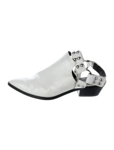 Pre-owned Rebecca Minkoff Leather Studded Accents Mules In White