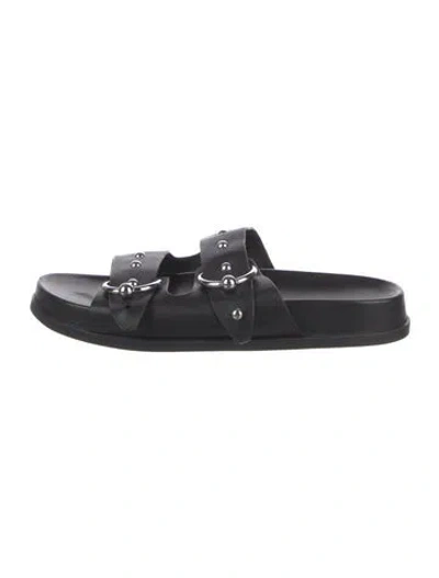 Pre-owned Rebecca Minkoff Leather Studded Accents Slides In Black