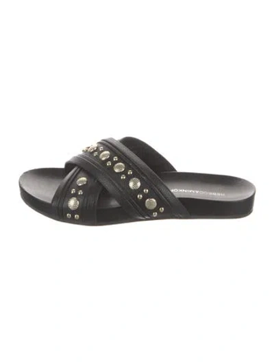 Pre-owned Rebecca Minkoff Leather Studded Accents Slides In Black