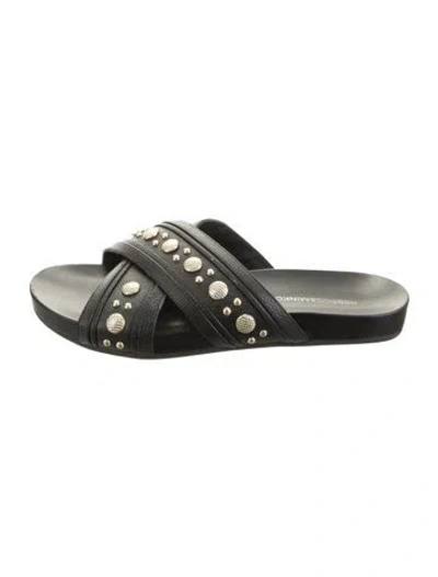 Pre-owned Rebecca Minkoff Leather Studded Accents Slides In Black