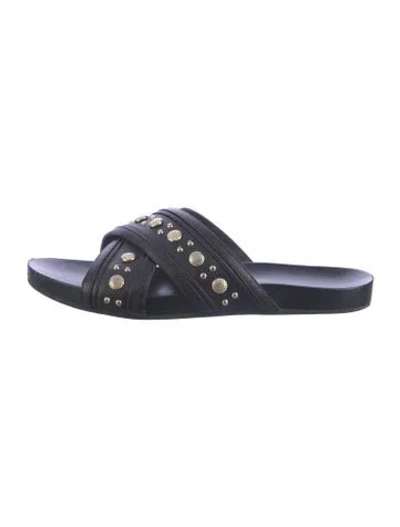 Pre-owned Rebecca Minkoff Leather Studded Accents Slides In Blue