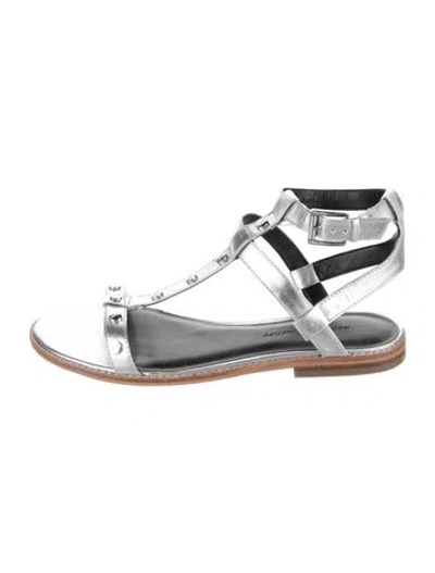 Pre-owned Rebecca Minkoff Leather Studded Accents T-strap Sandals In Silver