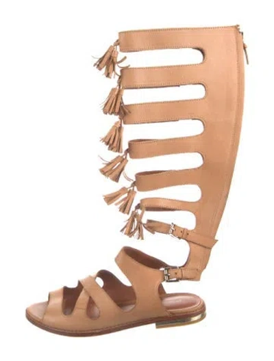 Pre-owned Rebecca Minkoff Leather Tassel Accents Gladiator Sandals In Neutral
