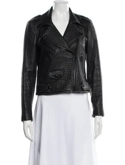 Pre-owned Rebecca Minkoff Leather Tweed Pattern Biker Jacket In Black