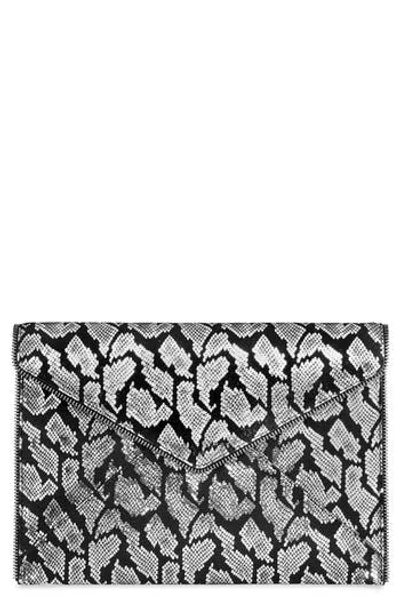 Rebecca Minkoff Leo Metallic Print Envelope Clutch In Black/silver