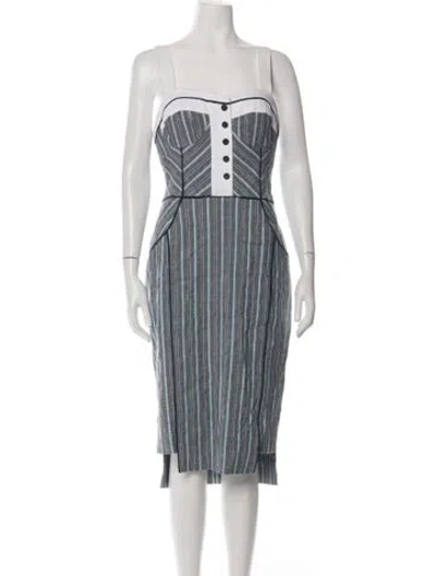 Pre-owned Rebecca Minkoff Linen Midi Length Dress W/ Tags In Blue