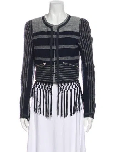 Pre-owned Rebecca Minkoff Linen Striped Evening Jacket In Gray