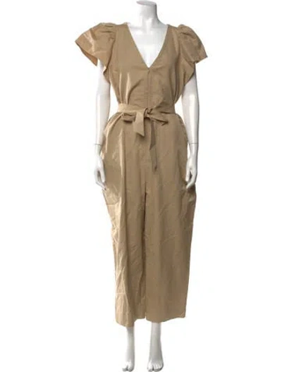 Pre-owned Rebecca Minkoff Linen V-neck Jumpsuit W/ Tags In Neutrals