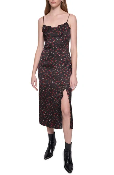Rebecca Minkoff Maeve Slip Dress In Rose Ditsy In Black