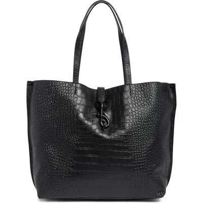 Rebecca Minkoff Megan Soft Croc Embossed Leather Tote Bag In Black