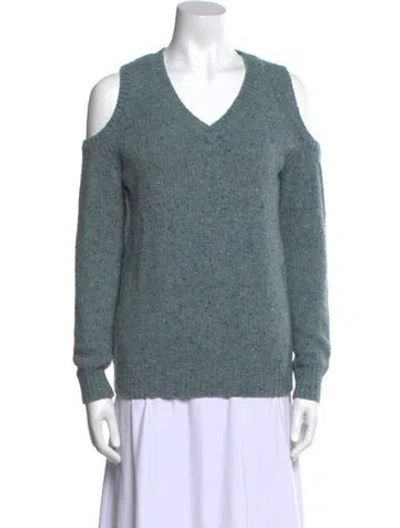 Pre-owned Rebecca Minkoff Merino Wool V-neck Sweater In Blue