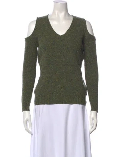 Pre-owned Rebecca Minkoff Merino Wool V-neck Sweater In Green