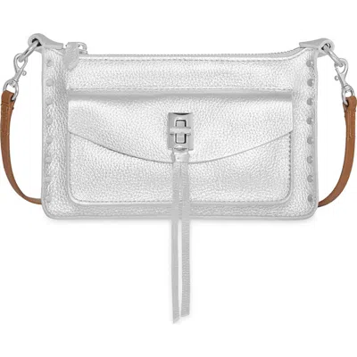 Rebecca Minkoff Darren Mini Top Zip Leather Crossbody In Silver