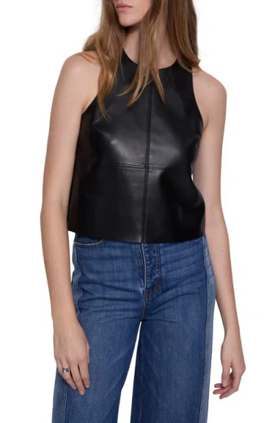 Rebecca Minkoff Nora Faux Leather High Neck Top In True Black