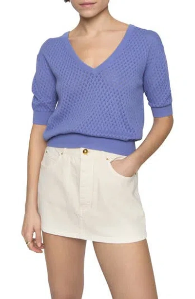 Rebecca Minkoff Nova Pointelle Elbow Sleeve Cotton Sweater In Blue
