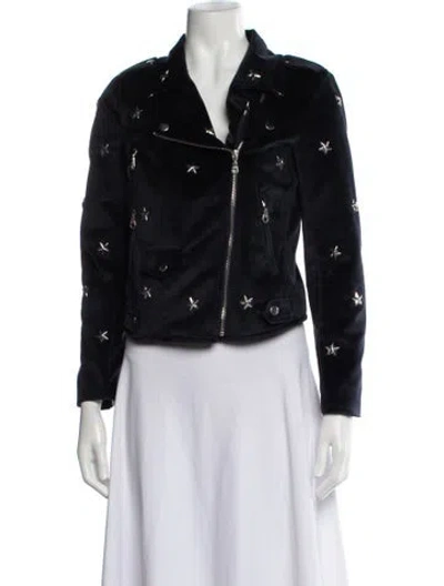 Pre-owned Rebecca Minkoff Patterned Biker Jacket In Blue