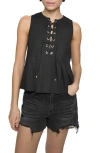 Rebecca Minkoff Pleated Sleeveless Linen & Cotton Lace-up Top