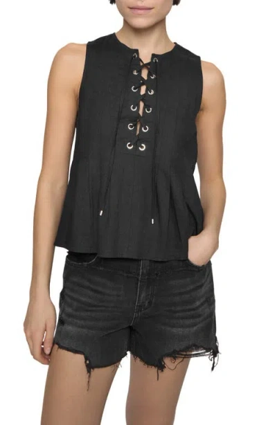 Rebecca Minkoff Pleated Sleeveless Linen & Cotton Lace-up Top