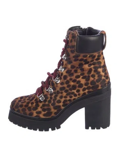 Pre-owned Rebecca Minkoff Ponyhair Animal Print Combat Boots In Blue