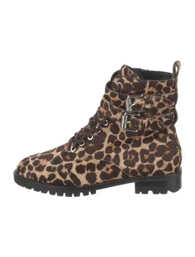 Pre-owned Rebecca Minkoff Ponyhair Animal Print Combat Boots In Brown
